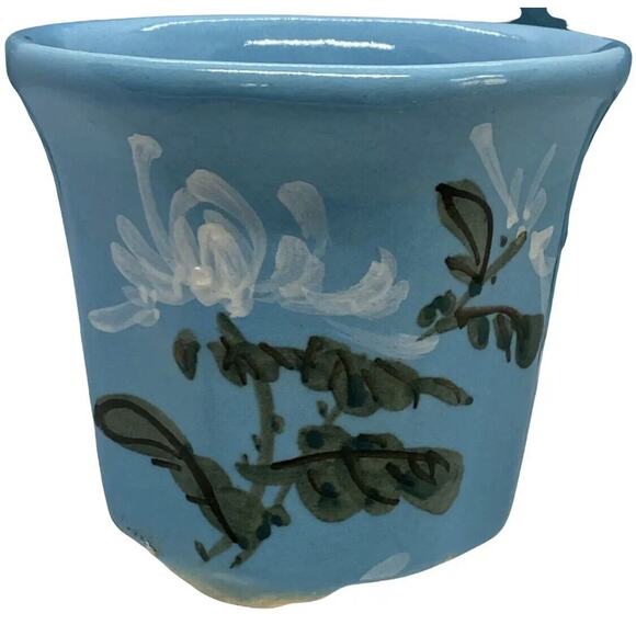 Mid 20th Century HandPainted French Blue Ceramic Planter Flower Pots Set of 3 - Picture 8 of 12